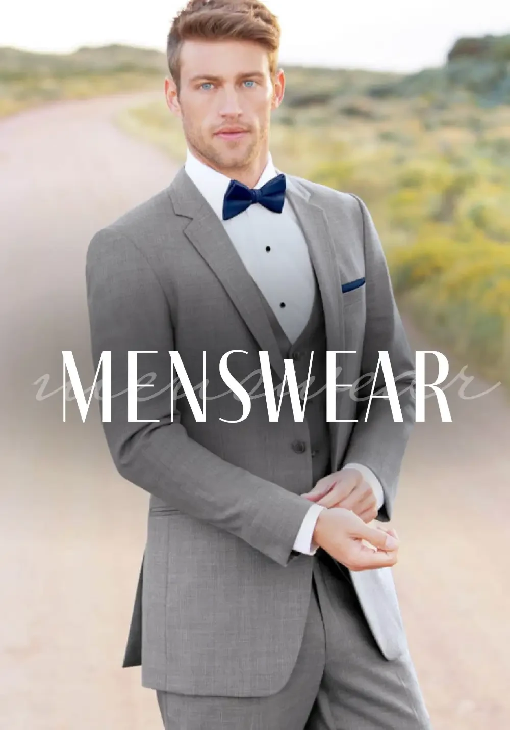 Model wearing a gray suit