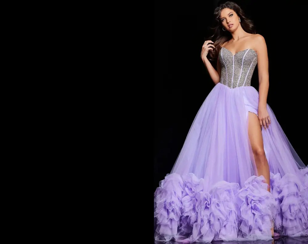 Model wearing a blue gown