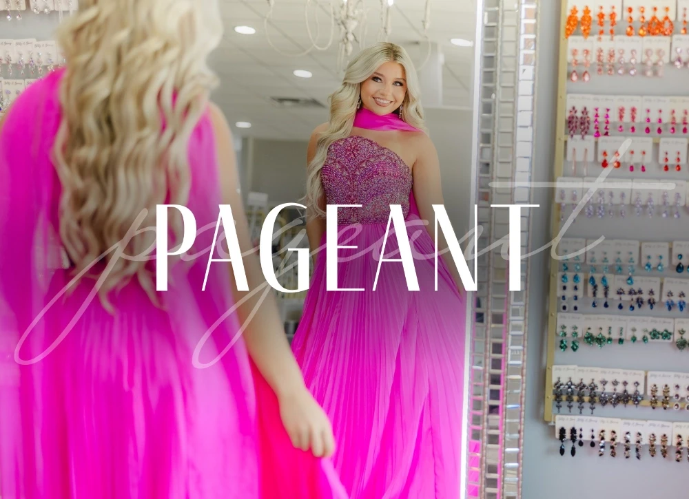 Model wearing a pageant gown